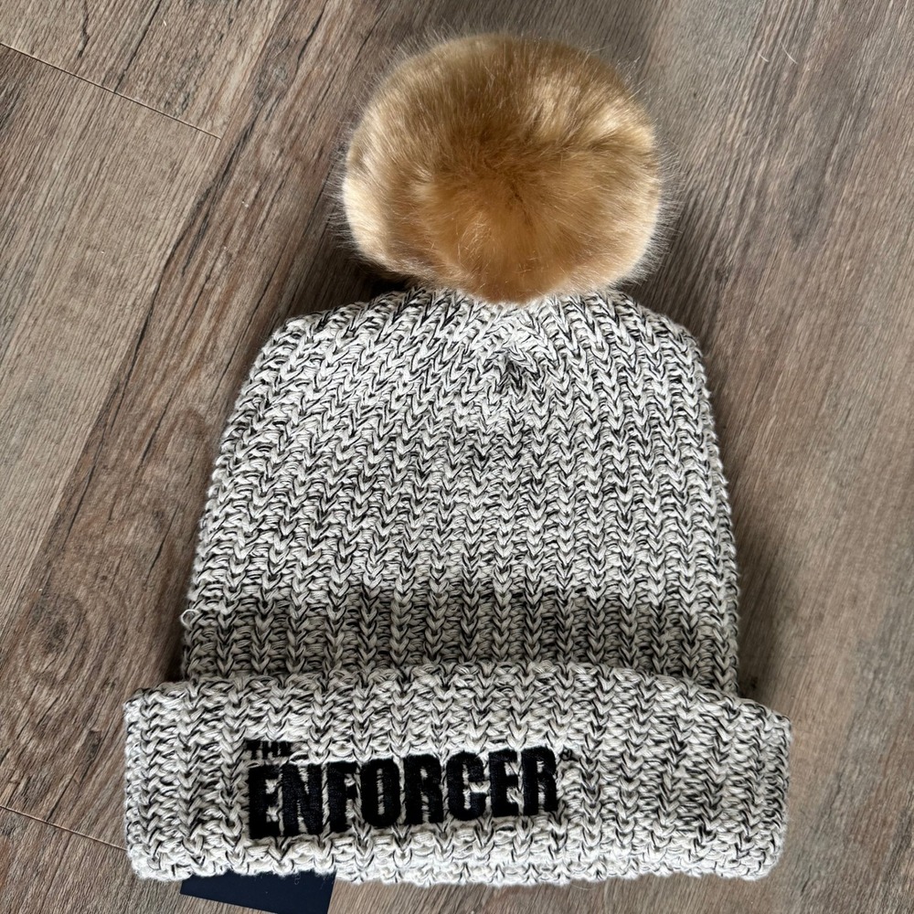 Love Your Melon The Enforcer Black Speckled Faux Fur Pom Beanie NWT